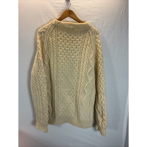 VTG Arranmore Irish Wool fisherman Sweater Ivory‎ Chunkly knit Mens LG - Picture 2 of 7